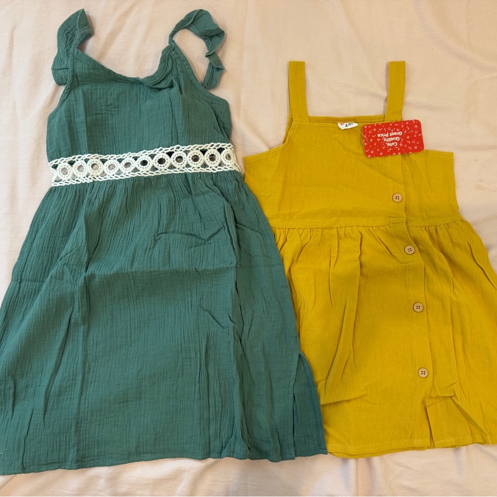 PatPat Green and Yellow Kids Dresses